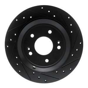 Hyundai Genesis G70 Brake Rotor (1) - Rear Right - R1 Concepts - Drilled & Slotted - Black - `18-`23